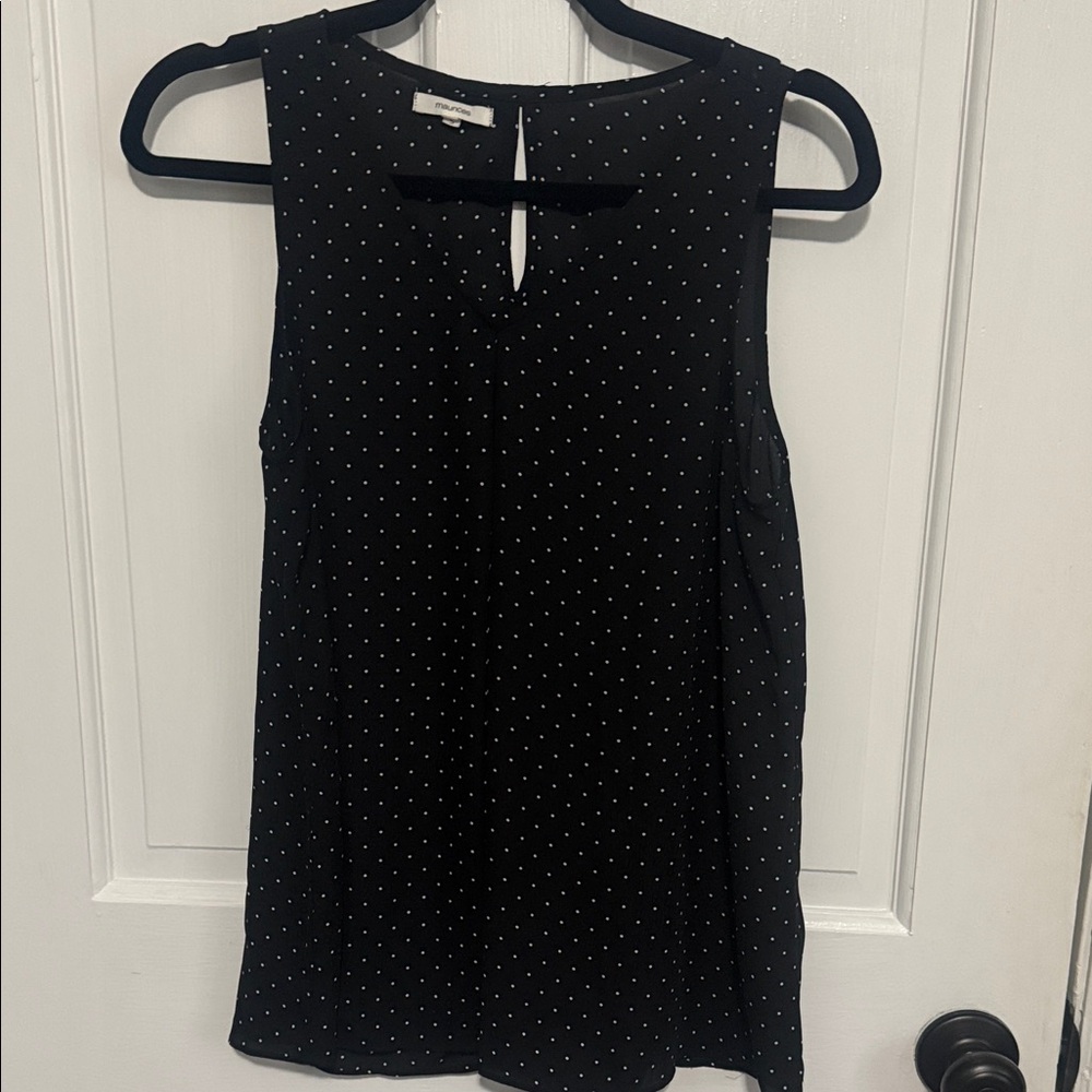 Maurices Black Polka Dot Sleeveless Keyhole Top